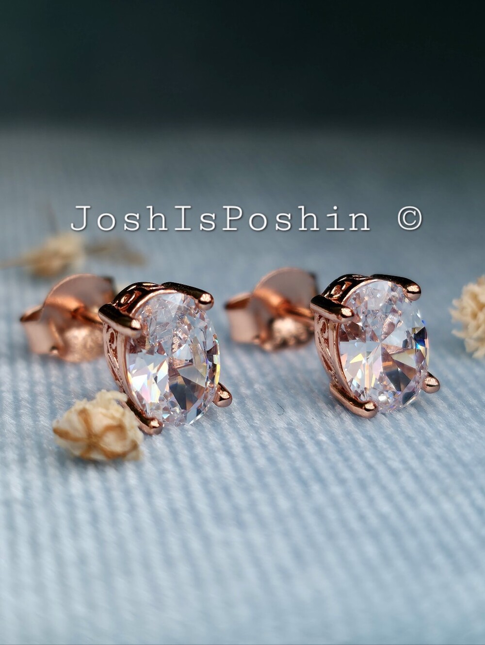 Oval Solitaire Diamond Stud Earrings In Sterling Silver